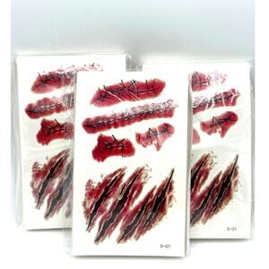 Lot of 3 Mr. Pen Temporary Tattoo Stickers For Halloween Bleeding Wounds
